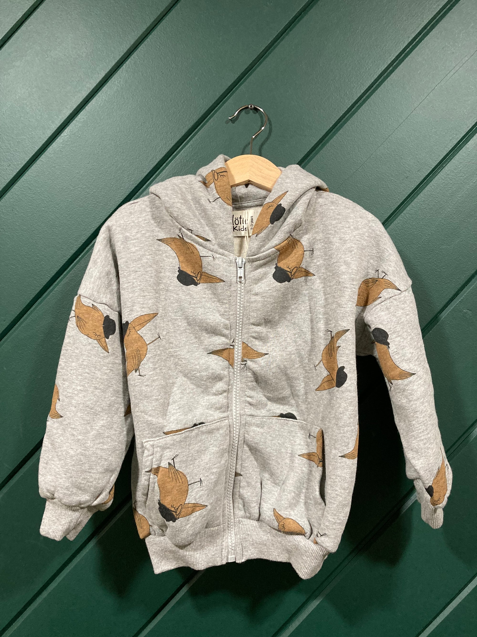 Grey Birds with Hat Zip Hooded Sweatshirt (only 2-3 left)