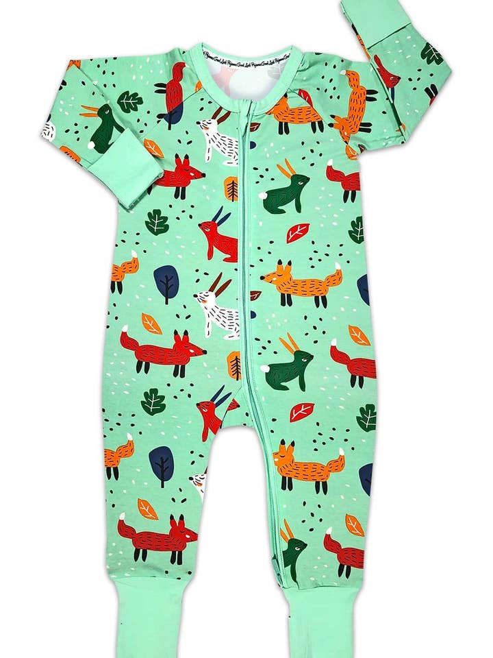 Foxes - Green Baby Pajamas