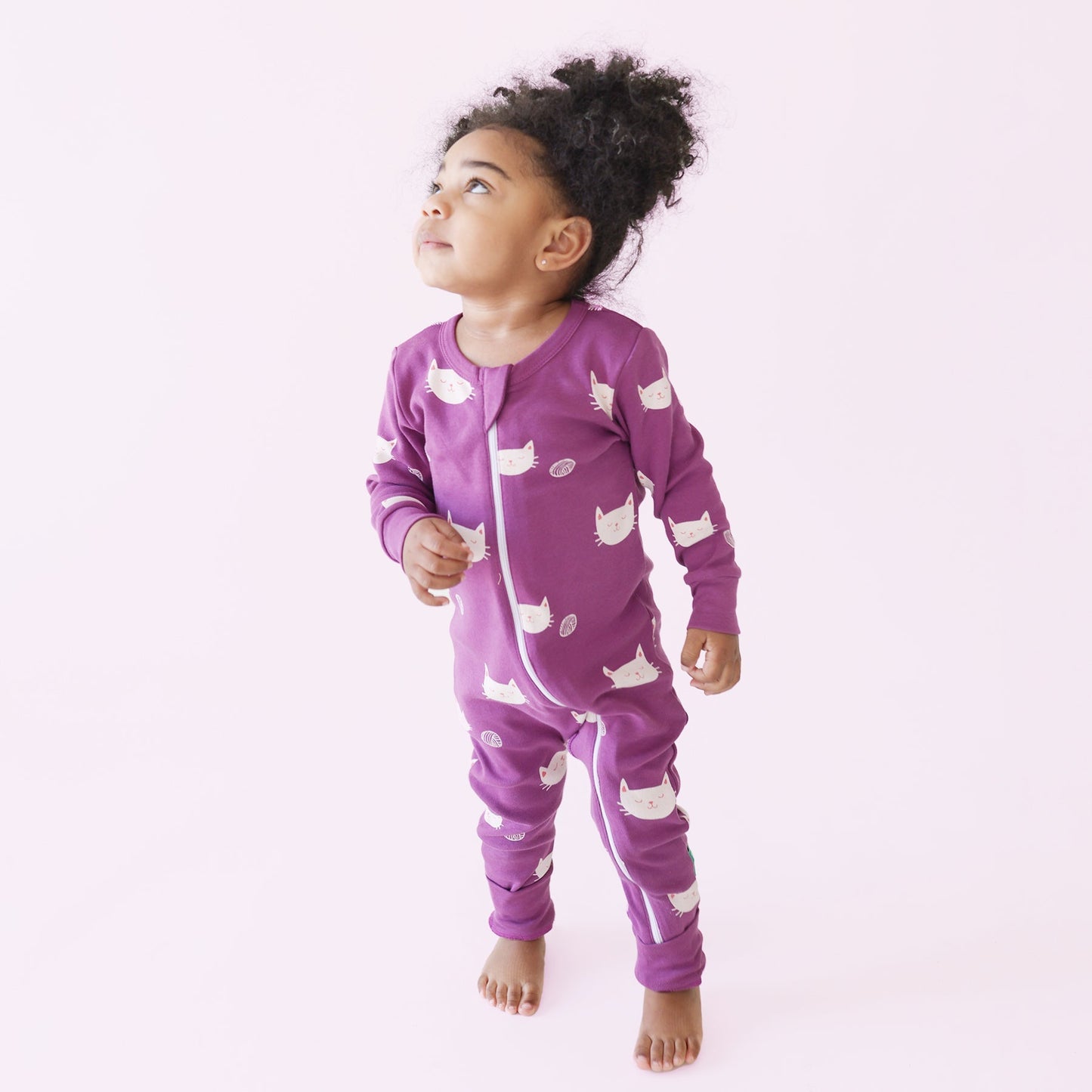 Signature Print Two Way Zip Romper with Mitts - Cats