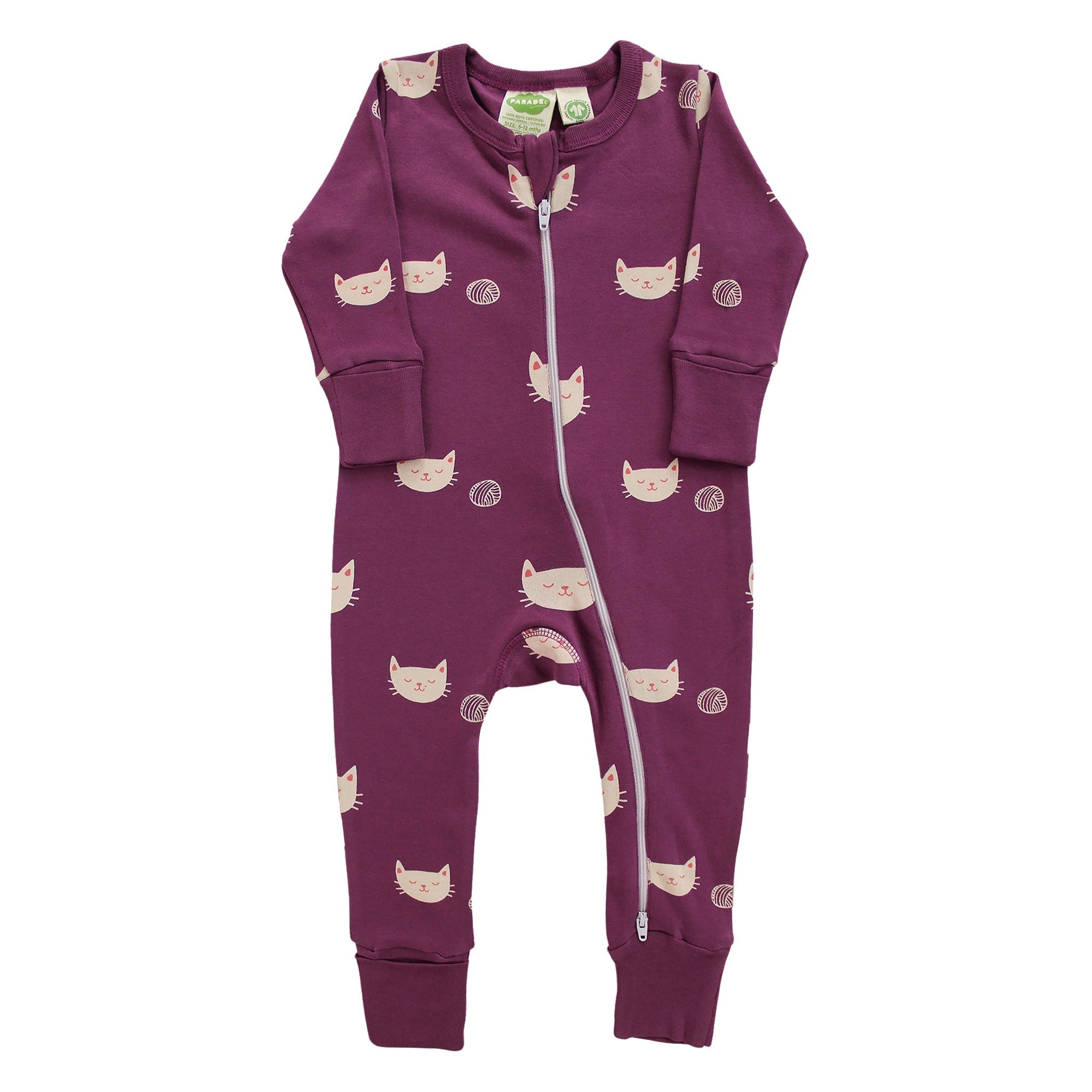 Signature Print Two Way Zip Romper with Mitts - Cats