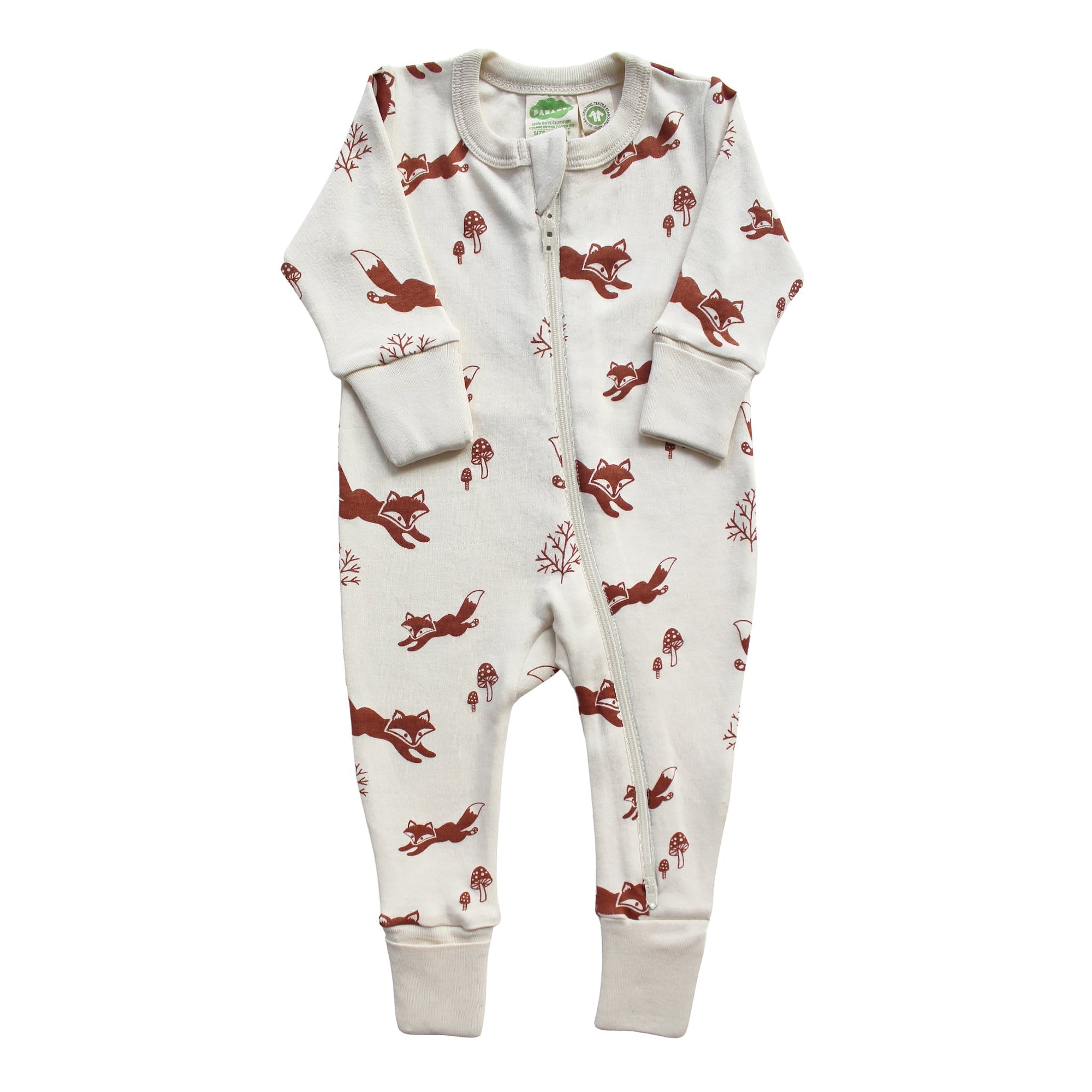 Signature Print Two Way Zip Romper with Mitts - Foxes