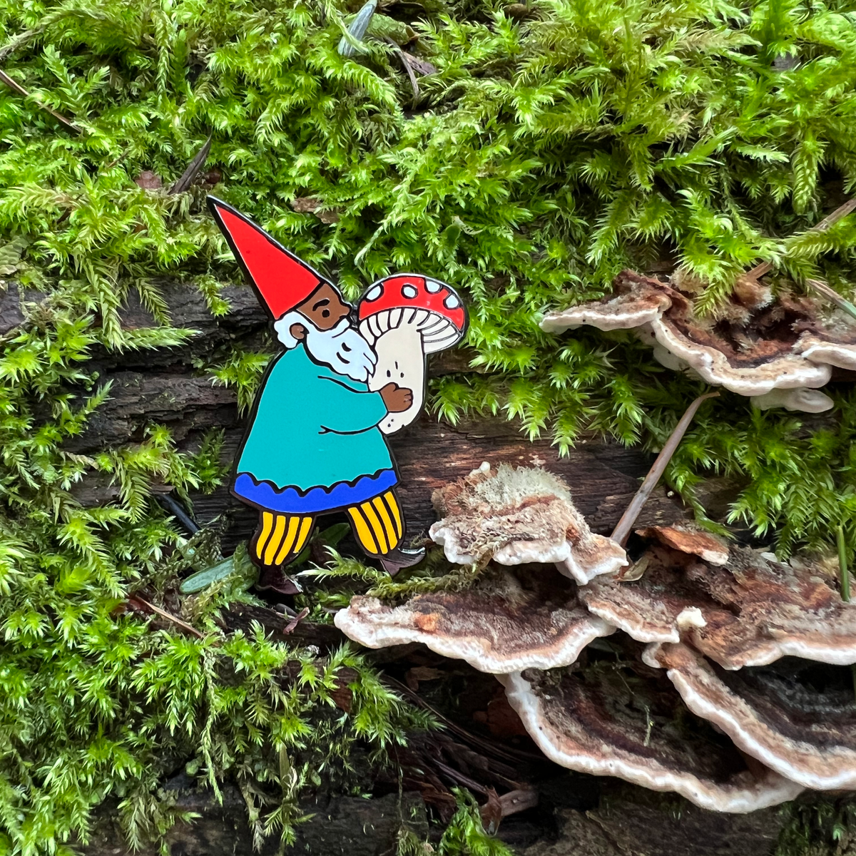 Mushroom gnome enamel pin