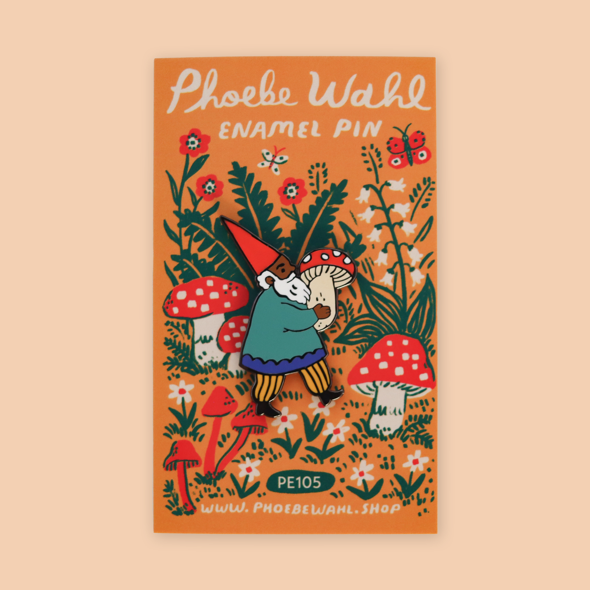 Mushroom gnome enamel pin