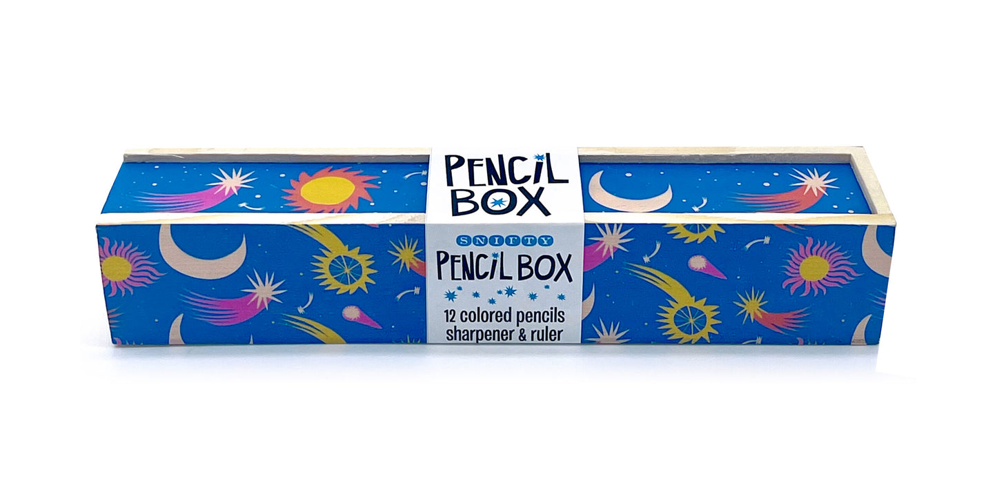 Cosmic Pencil Box (plus 12 colored pencils, sharpener, and ruler)