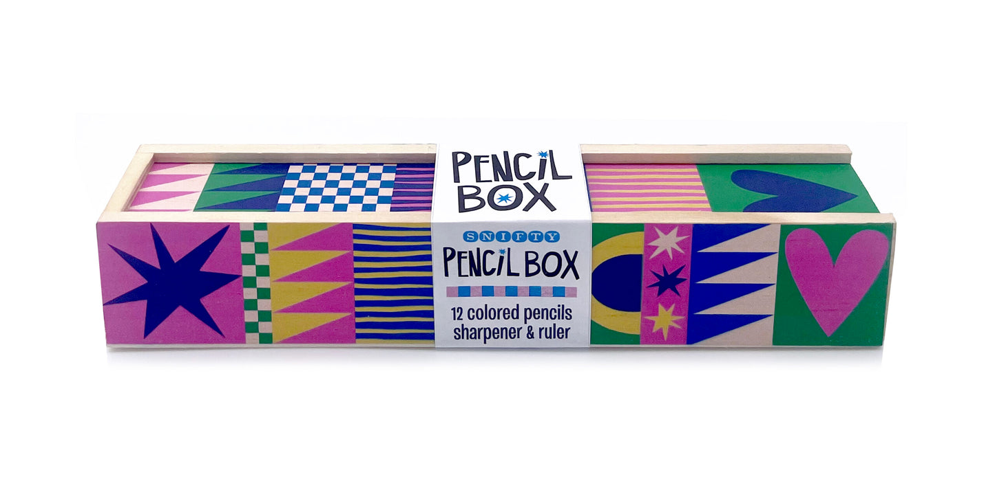 Geo Love Pencil Box (plus 12 colored pencils, sharpener, and ruler)