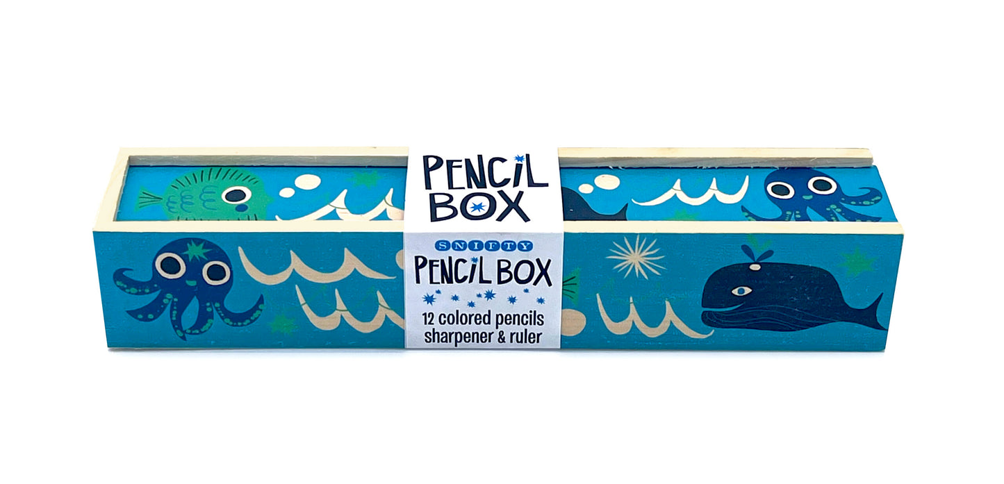 Ocean Friends Pencil Box (plus 12 colored pencils, sharpener, and ruler)