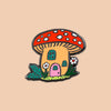 Mushroom cottage enamel pin