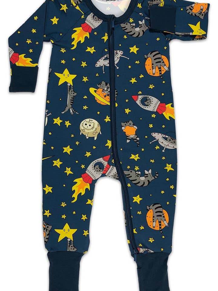 Space Cats- Blue Baby Pajamas