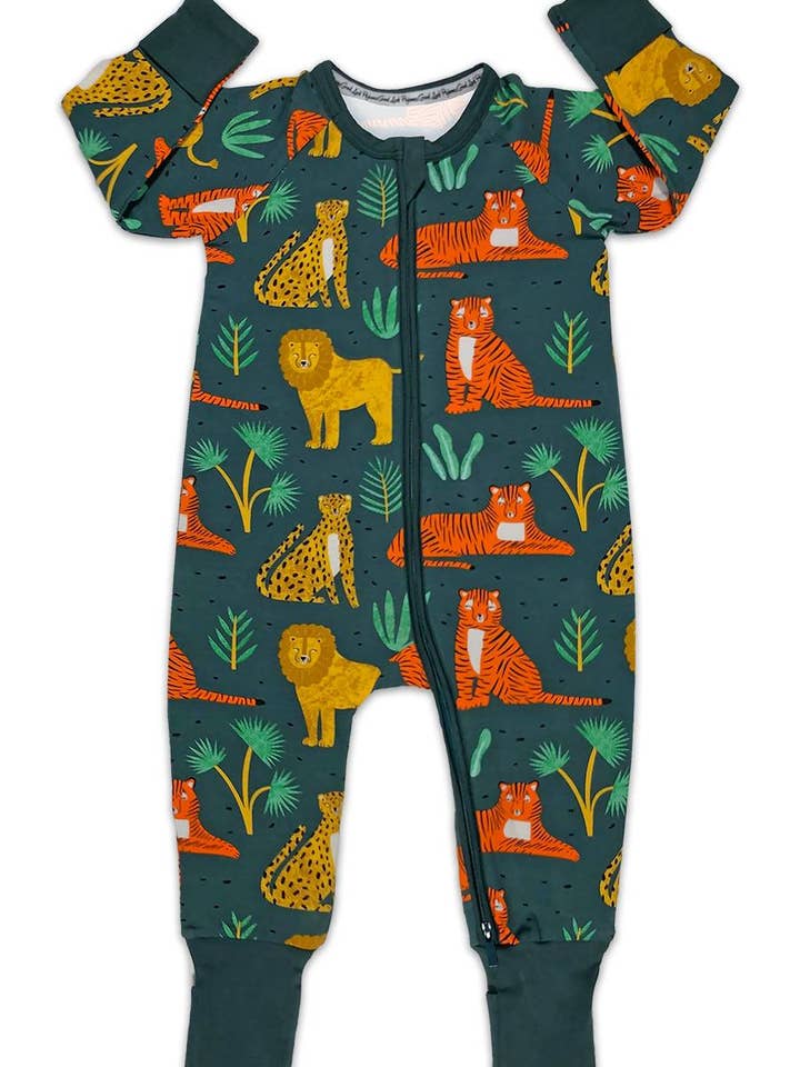 Big Cats - Green Baby Pajamas