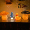 Photo of different mushroom lamps lit up