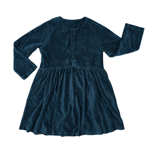 Teal Corduroy Dress with Three Buttons