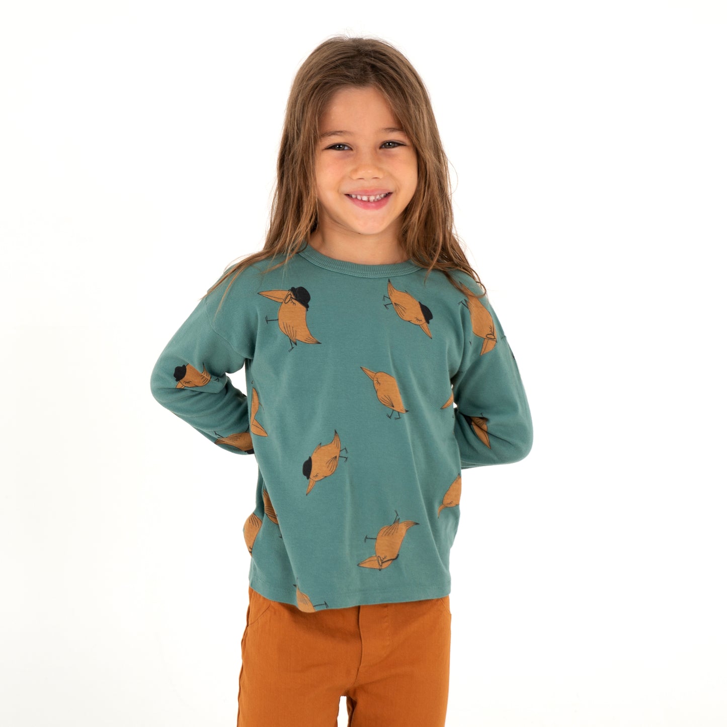 Green birds with hats long sleeve t-shirt (1-2, 2-3, and 6-7 left)